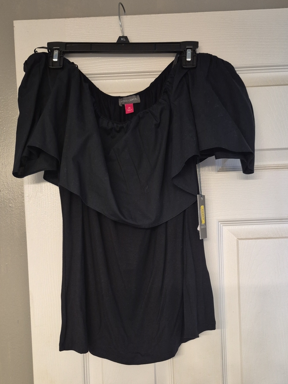 Vince Camuto Black Off-Shoulder Ruffle Tunic